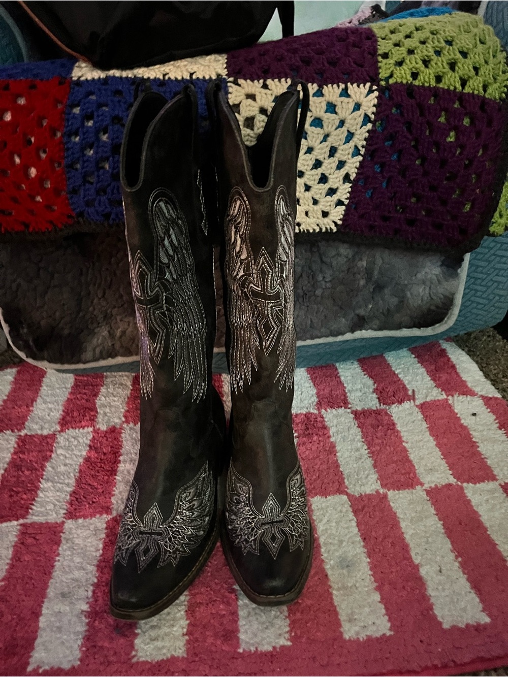 Source Unknown Black Western Embroidered Heeled Boots